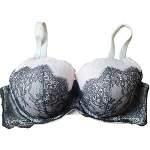 Victoria's Secret Dream Angels Lined Demi Black & White Floral Lace Bra 38D